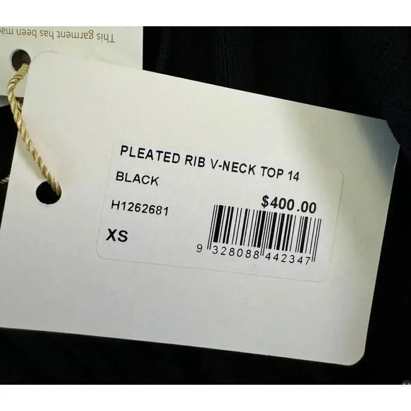 Scanlon Theodore Black pleated ribbed top V-neck NWT size XS sleeveless knit - Picture 7 of 9